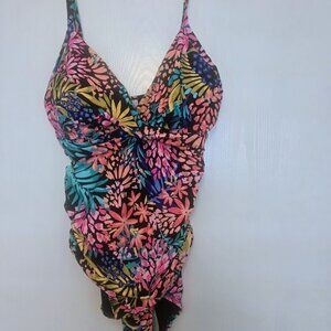 Leilani black and floral one-piece swimsuit NWT‎ Size 16